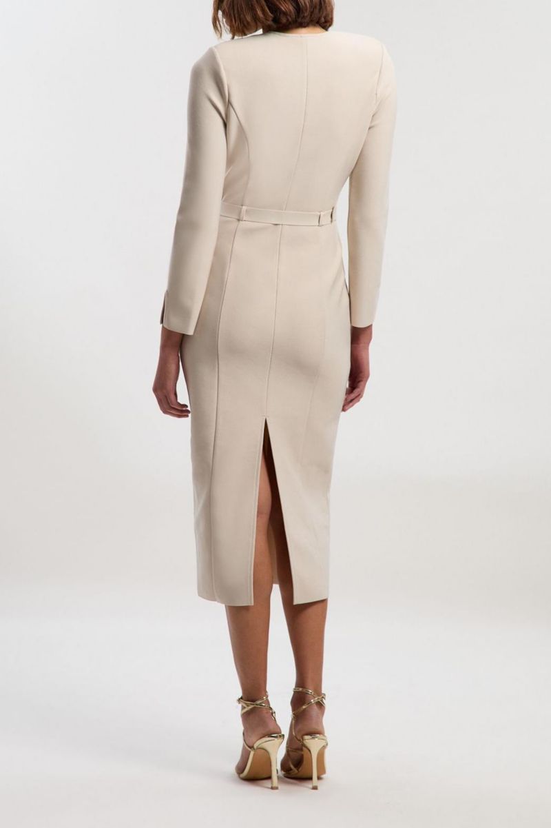 Women's Figure Form Bandage Belted Midi Dress