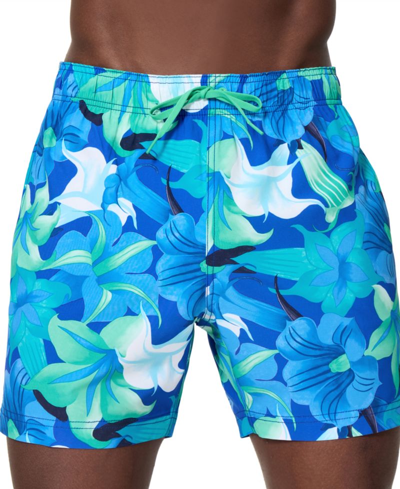 Men's Redondo Edge Volley Floral-Print Drawstring Swim Trunks, 5" Inseam