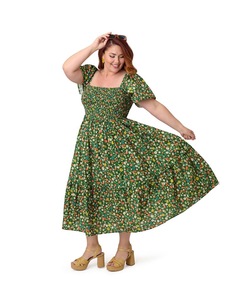 Plus Size Smocked Bodice Midi Dress