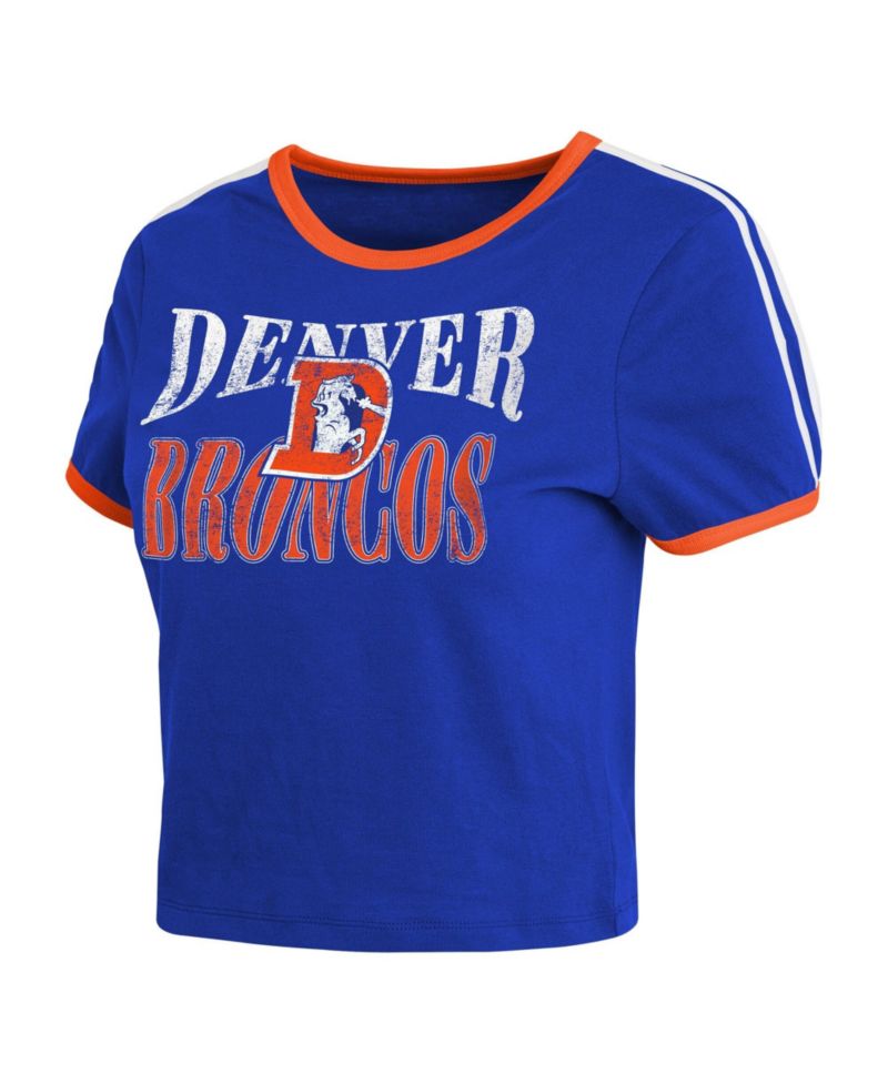 Women's Royal Denver Broncos Cropped Throwback Ringer Baby T-Shirt
