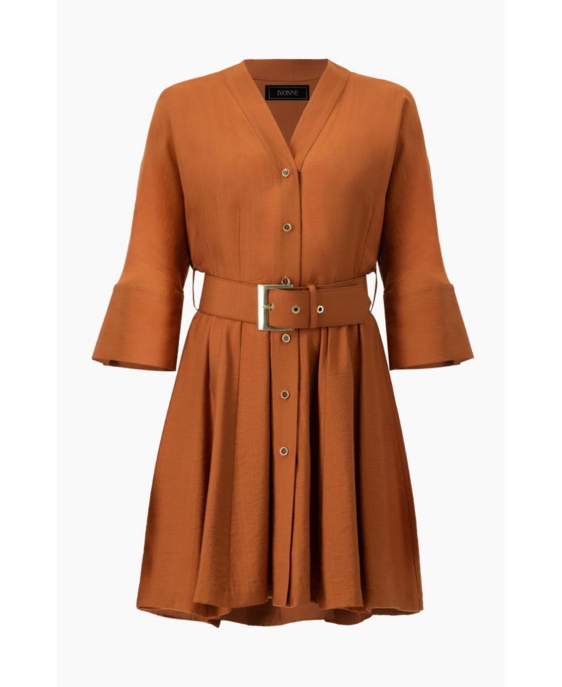 Women's Dolman Sleeve Solid Dress with Belt