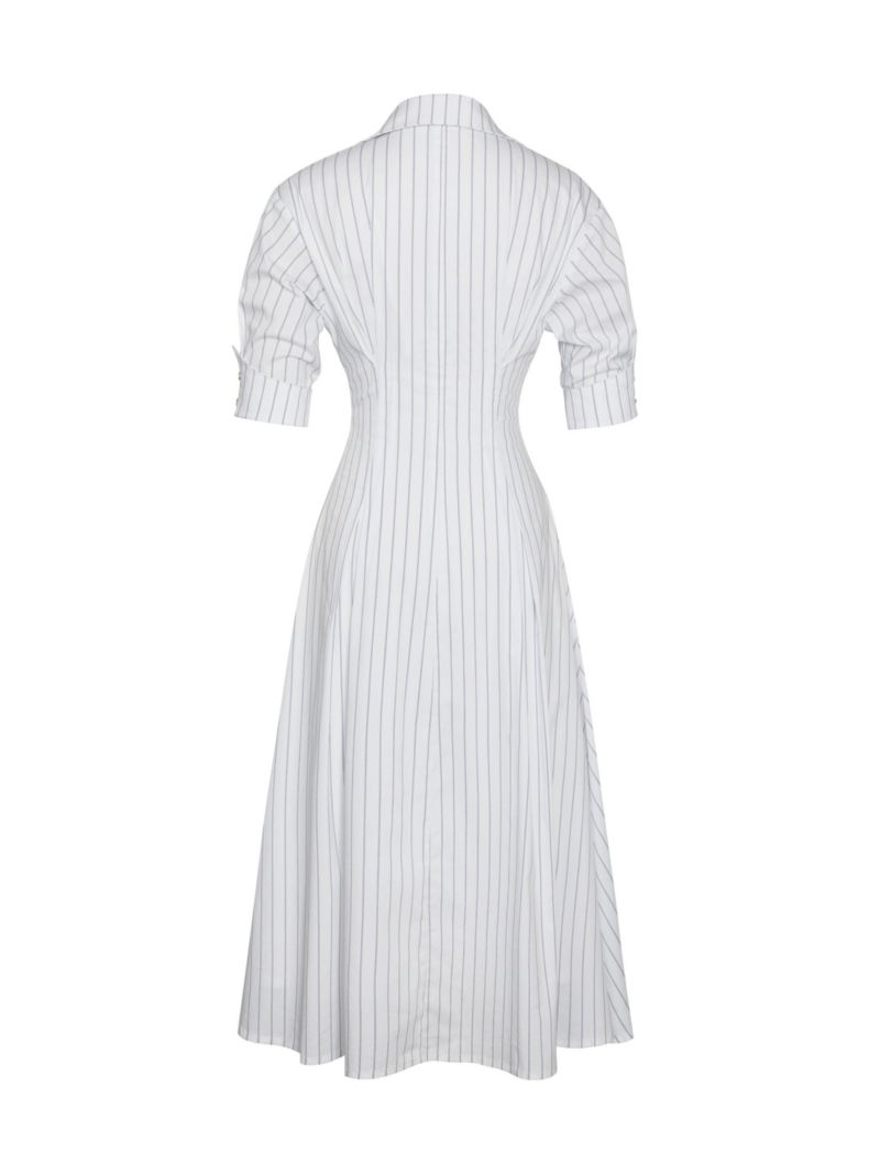 Women's Palina Pinstripes Cotton Poplin Pleated Midi Preppy Shirt Dress