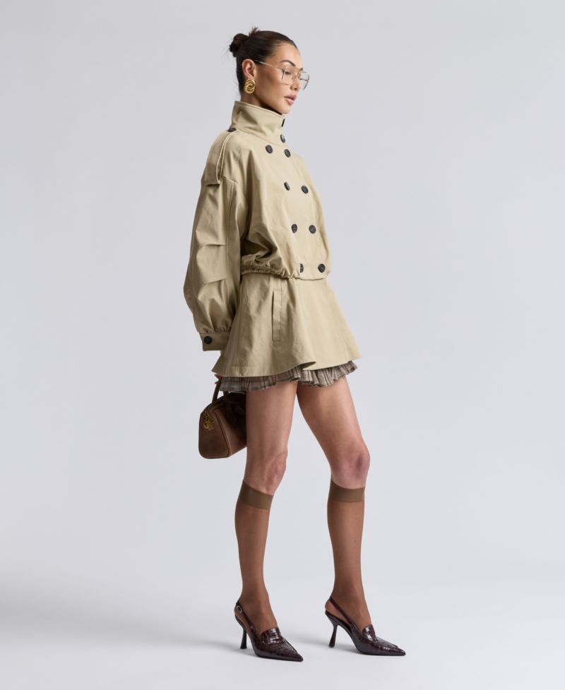 Women's Buton-Front Short Trench Coat