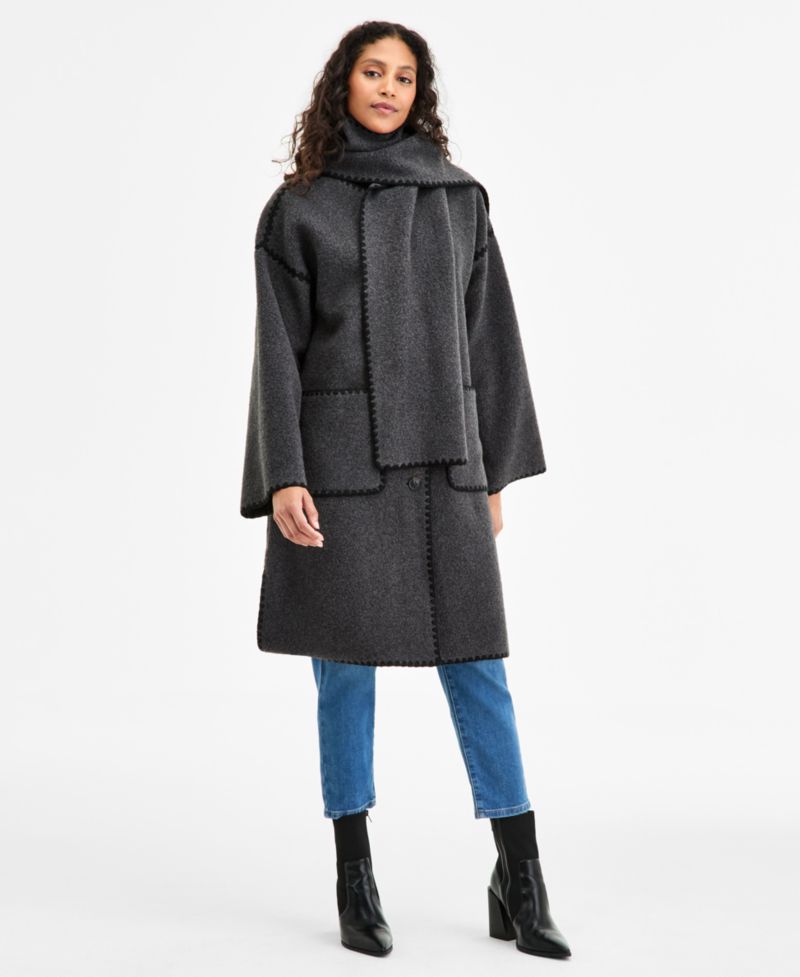 Petite Button-Front Scarf Coat