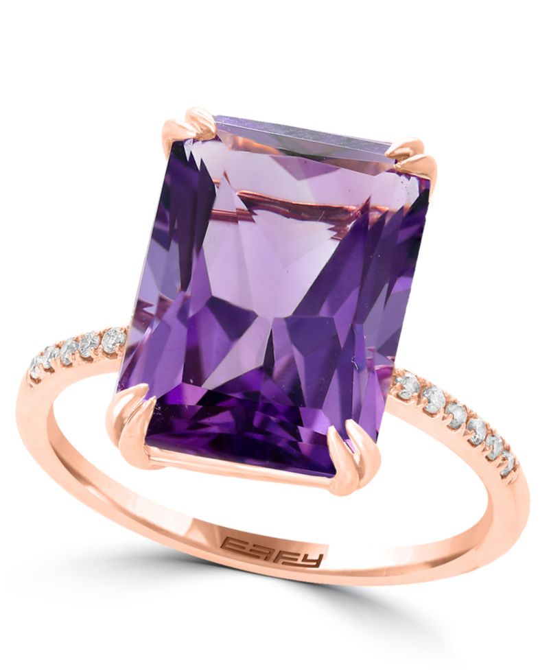 Amethyst (7-1/6 ct. t.w.) & Diamond (1/20 ct. t.w.) Ring in 14k Rose Gold (Also in Blue Topaz, Onyx, Green Amethyst, Citrine)