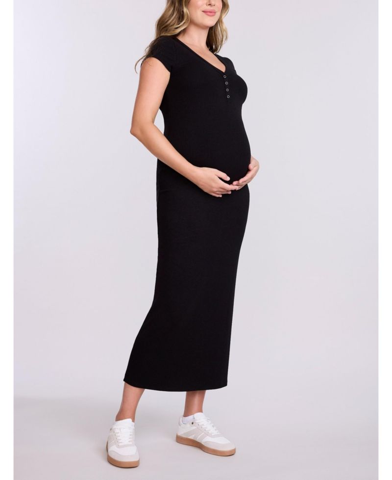 Women's Short Sleeve Henley Bodycon Maxi Dress - Motherhood