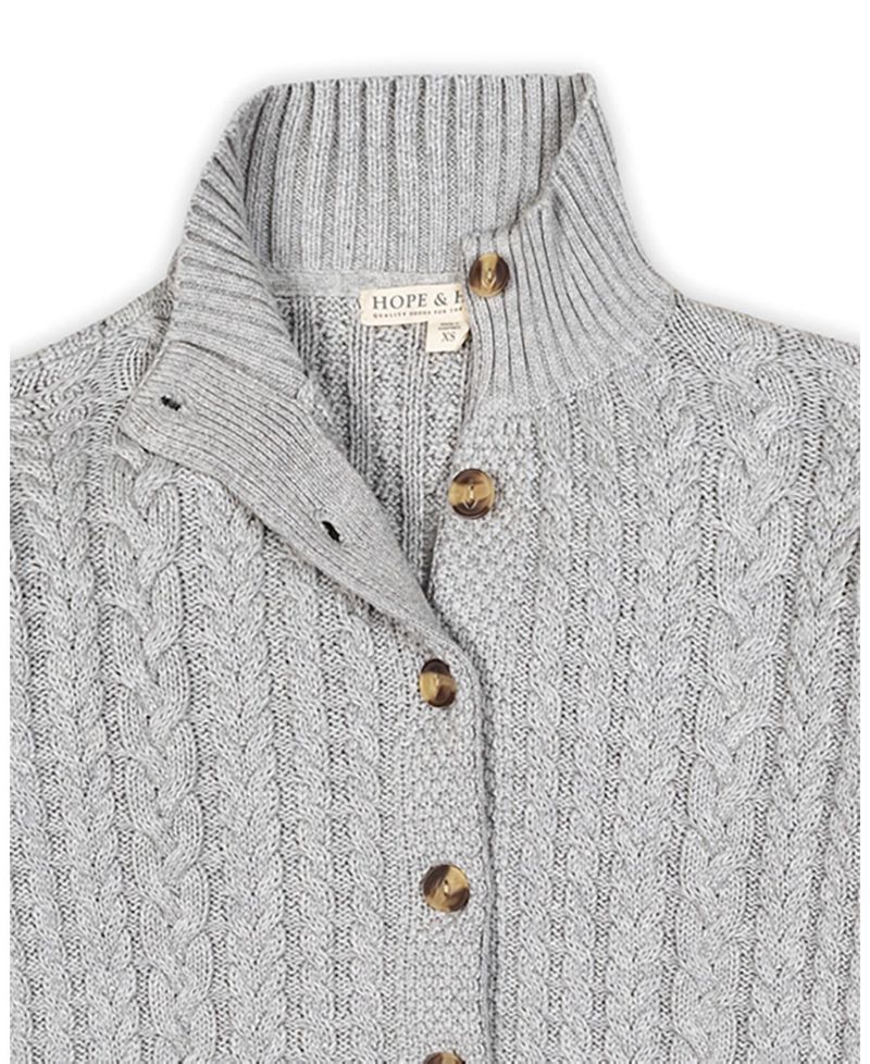 Women's Hope and Henry Organic Mock Neck Cable Cardigan Sweater