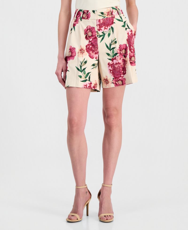 Women's Floral-Print Pleated Shorts