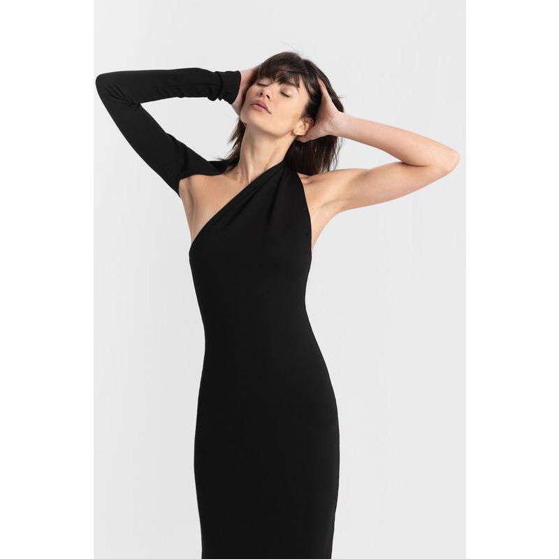 Women's Manhattan One-Shoulder Long-Sleeve Open-Back Fitted Midi Dress