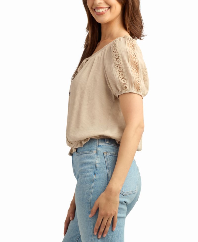 Women's Texture Gauze Peasant Scoop Neck Top