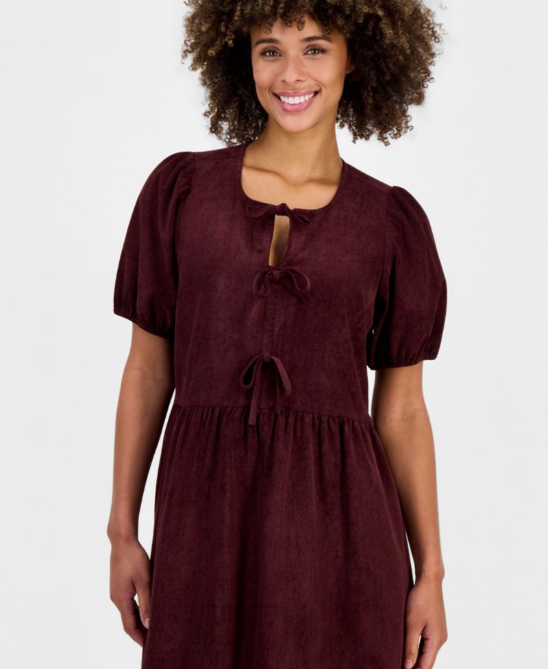 Women's Bow-Front Puff-Sleeve Dress