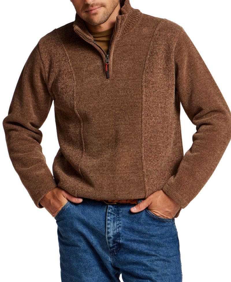 Men's Chenille Elastic Drawcord Quarter-Zip Sweater