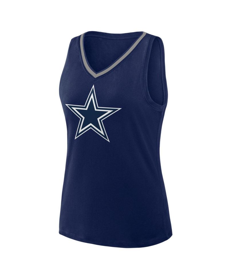Women's Navy Dallas Cowboys Stellar Win V-Neck Tank Top
