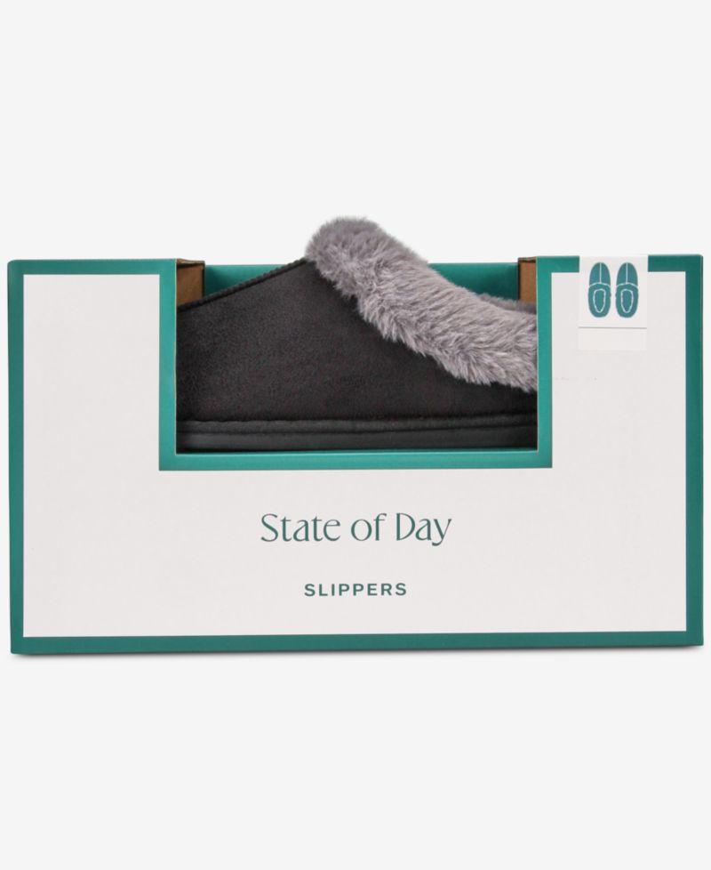 Women's Boxed Faux-Fur-Collar Clog Slippers