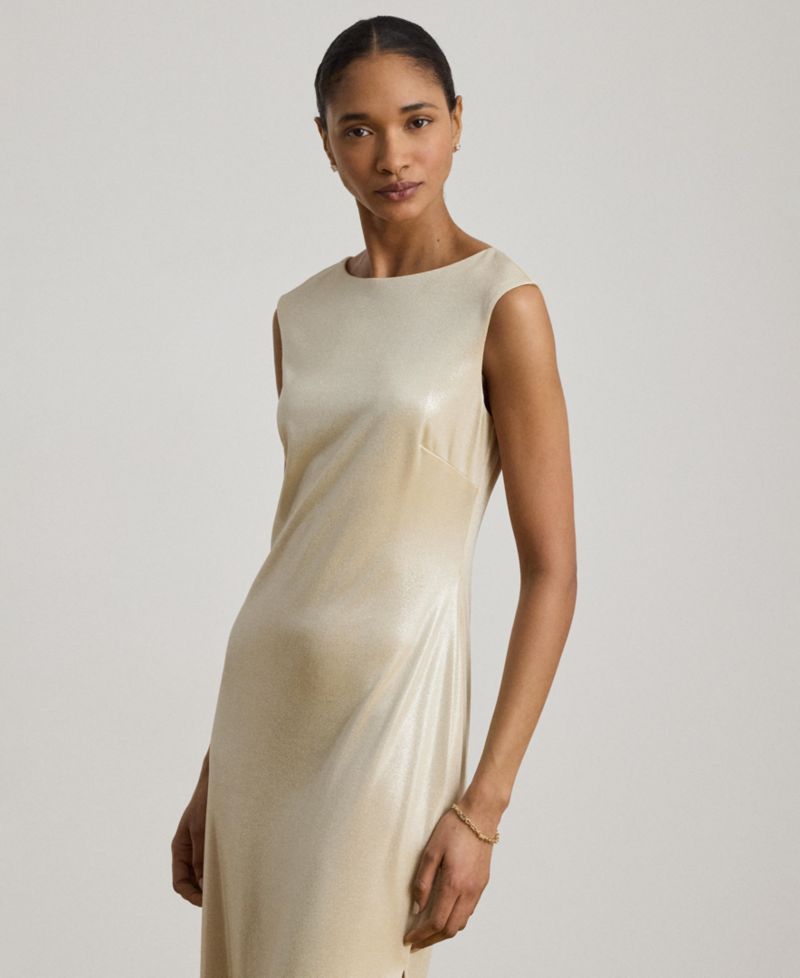Metallic Jersey Boatneck Gown
