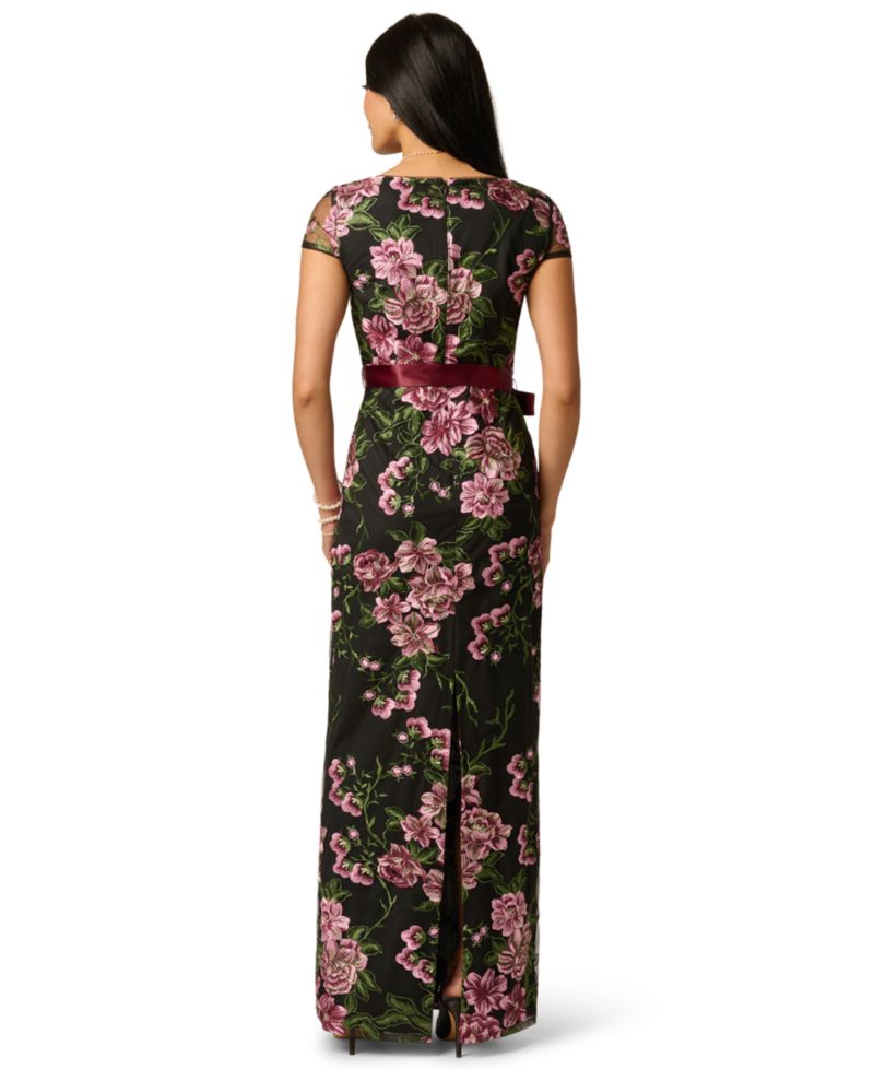 Women's Cascading Floral Column Square-Neck Gown