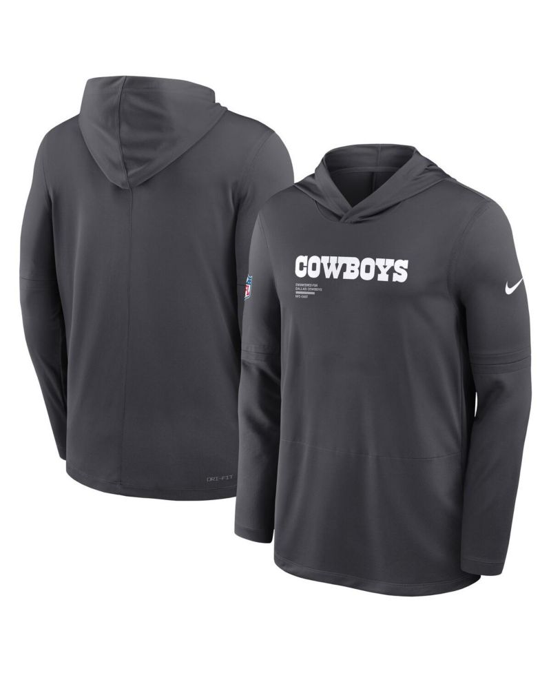 Men's Anthracite Dallas Cowboys Sideline Pure Performance Long Sleeve Hoodie T-Shirt