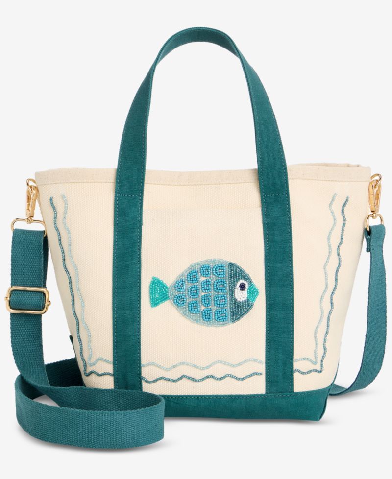 Beaded Canvas Small Tote Handbag