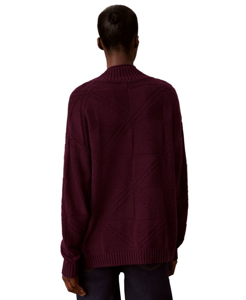 Women's Mock-Neck Grid-Stitch Cashmere-Blend Pullover Sweater
