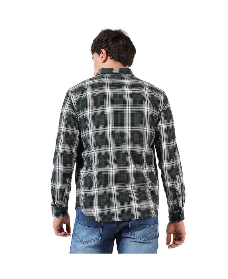 Men's Green Checkered Regular Fit Casual Shirt