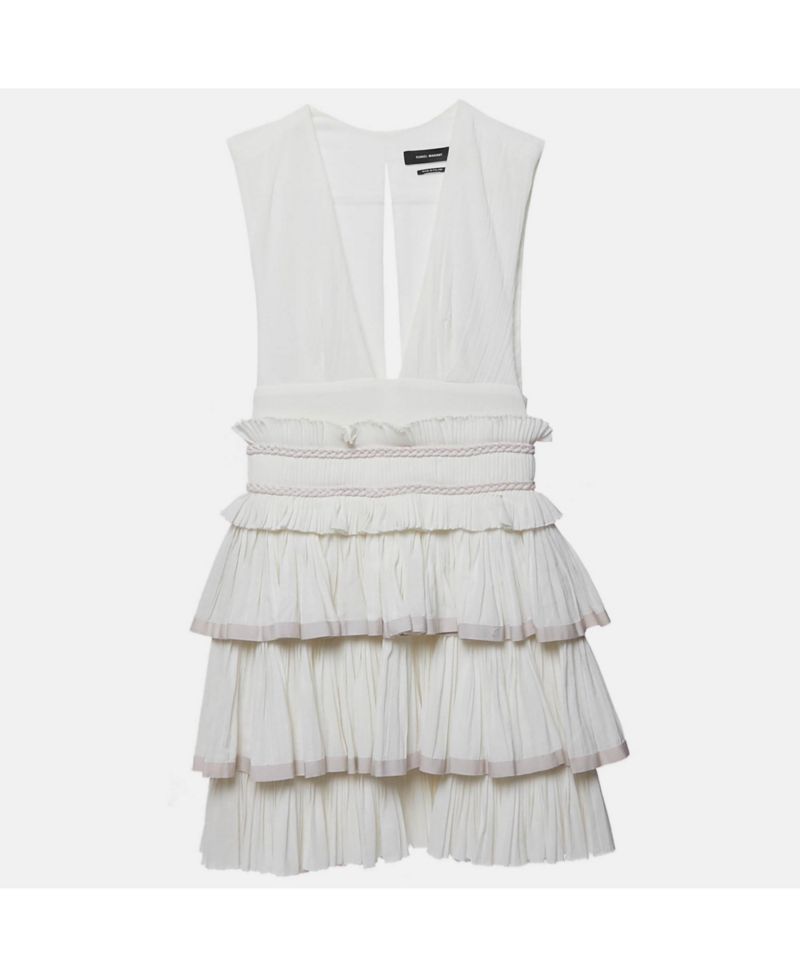 Women's White Cotton V-Neck Ruffled Glory Mini Dress