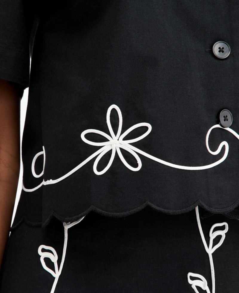 Women's Soutache Short-Sleeve Camp Shirt