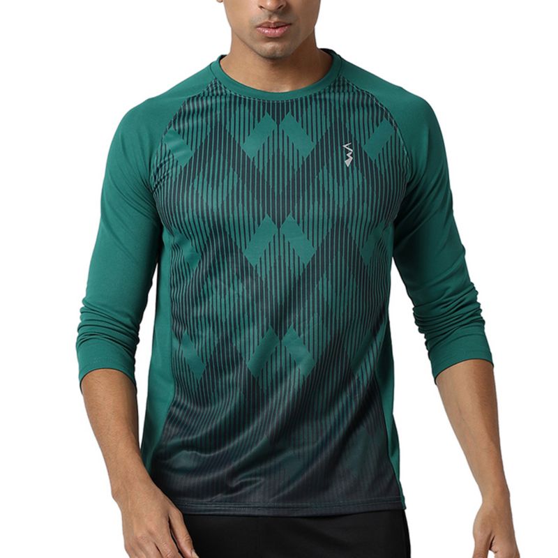 Men's Forest Green Geometric Activewear T-Shirt