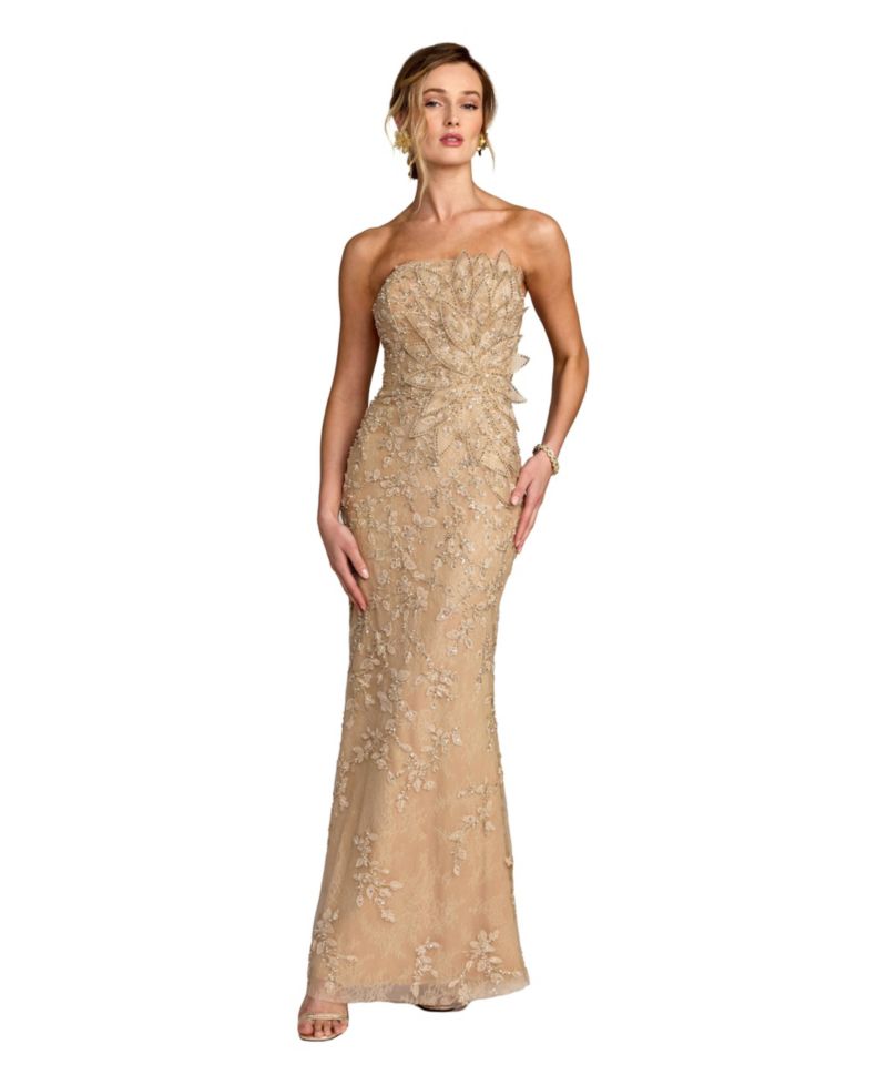 Petite Beaded Mermaid Gown with 3D Flowers
