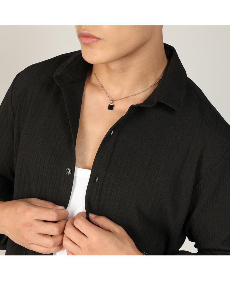 Men's Onyx Black Stripe-Creased Shirt