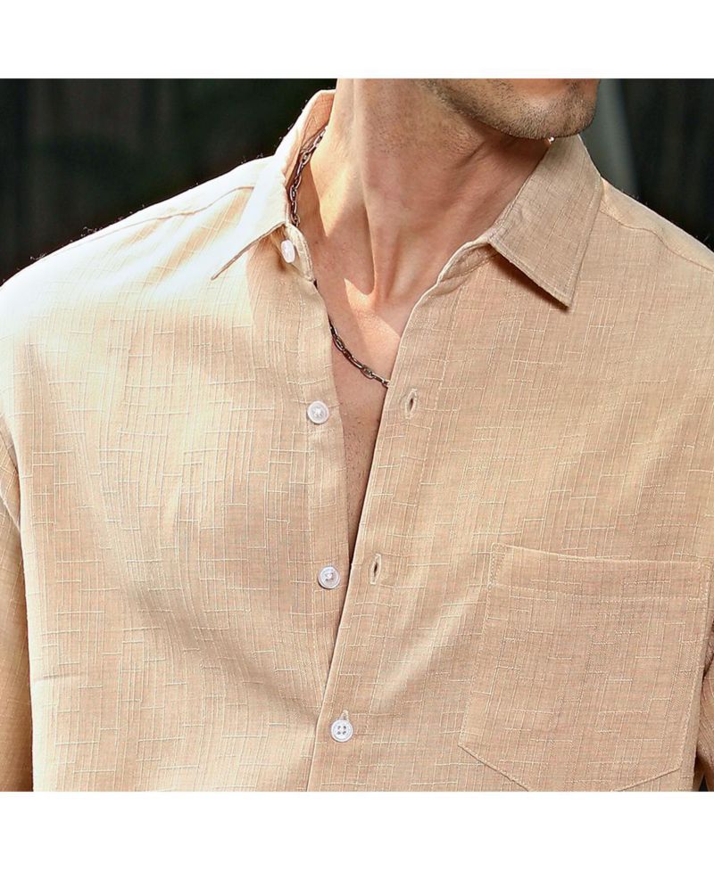 Men's Ecru Beige Solid Relaxed Shirt