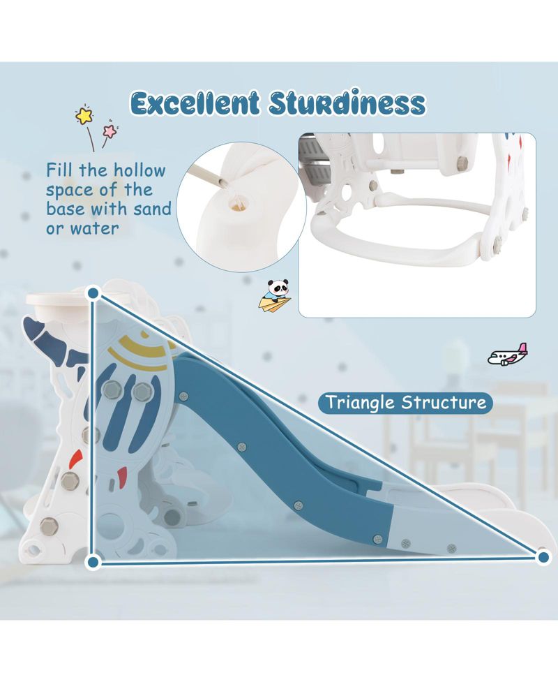 4-in-1 Kids Slide and Swing Set with Basketball Hoop