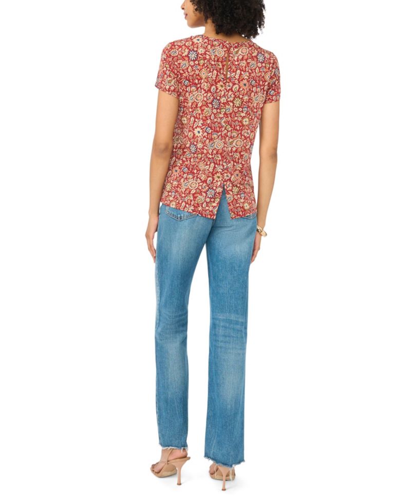 Women's Keyhole Back Floral Crewneck T-Shirt