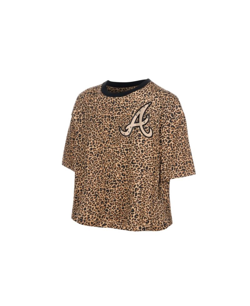 Women's Brown Atlanta Braves Leopard Boxy Cropped T-Shirt