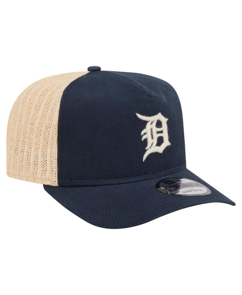 Men's Navy/Natural Detroit Tigers Grained 9FIFTY A-Frame Trucker Adjustable Hat