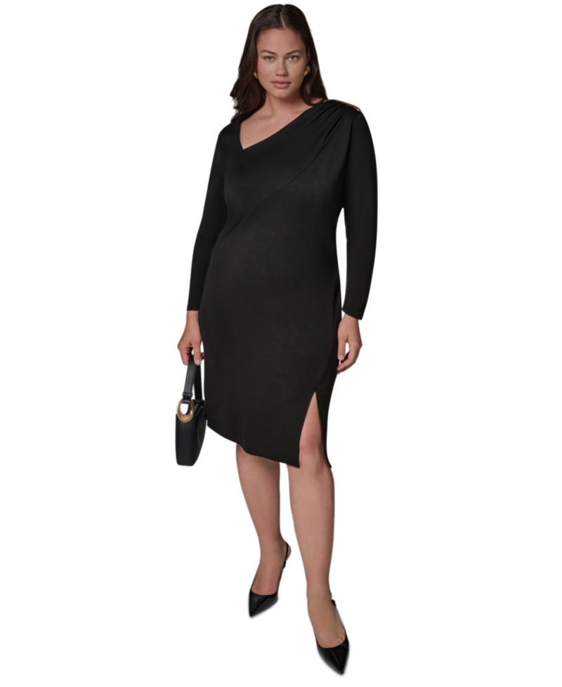 Petite Long-Sleeve Asymmetrical Neck Sheath Dress