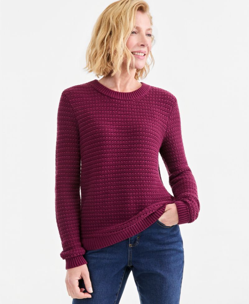 Plus Crewneck Ribbed-Knit Side-Button Sweater