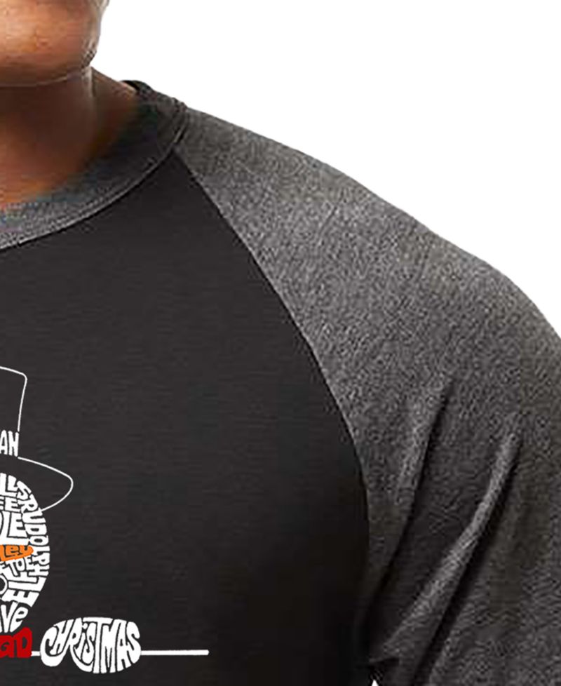 Men's Peeking Snowman Christmas Word Art Raglan-Sleeve T-Shirt