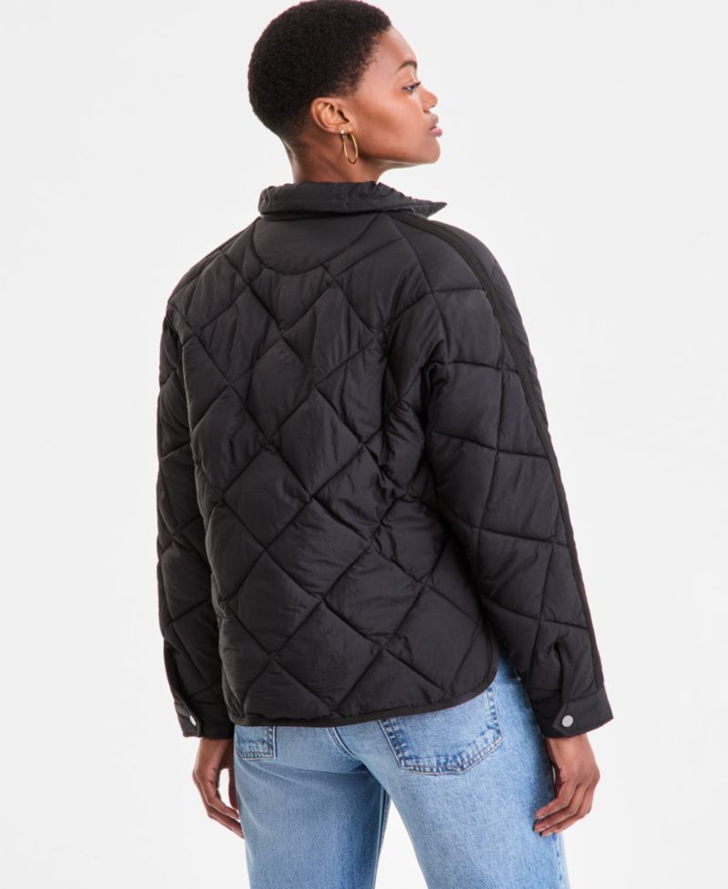 Women's Cropped Diamond Quilted A-Line Jacket