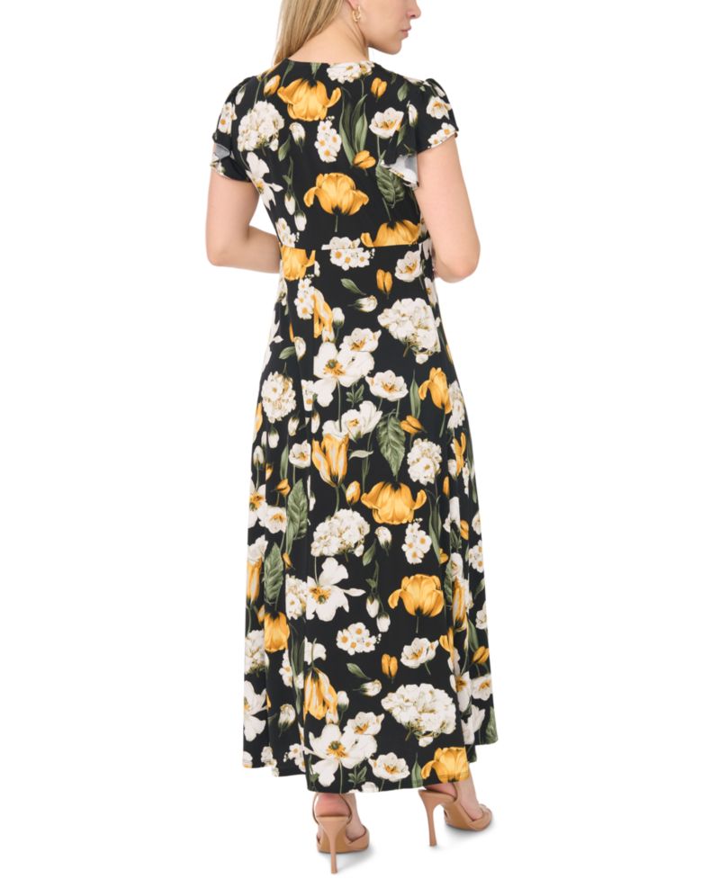 Women's Surplice Flutter-Sleeve V-Neck Maxi Dress