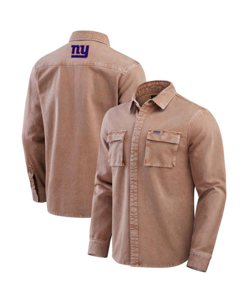 Men's Brown New York Giants Garment Dyed Long Sleeve Full Snap Shirt