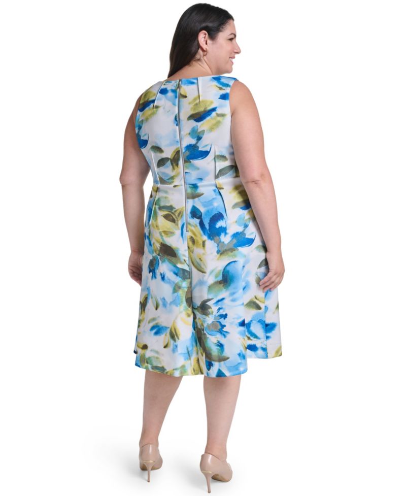 Plus Size Floral-Print Boat Neck Sheath Dress