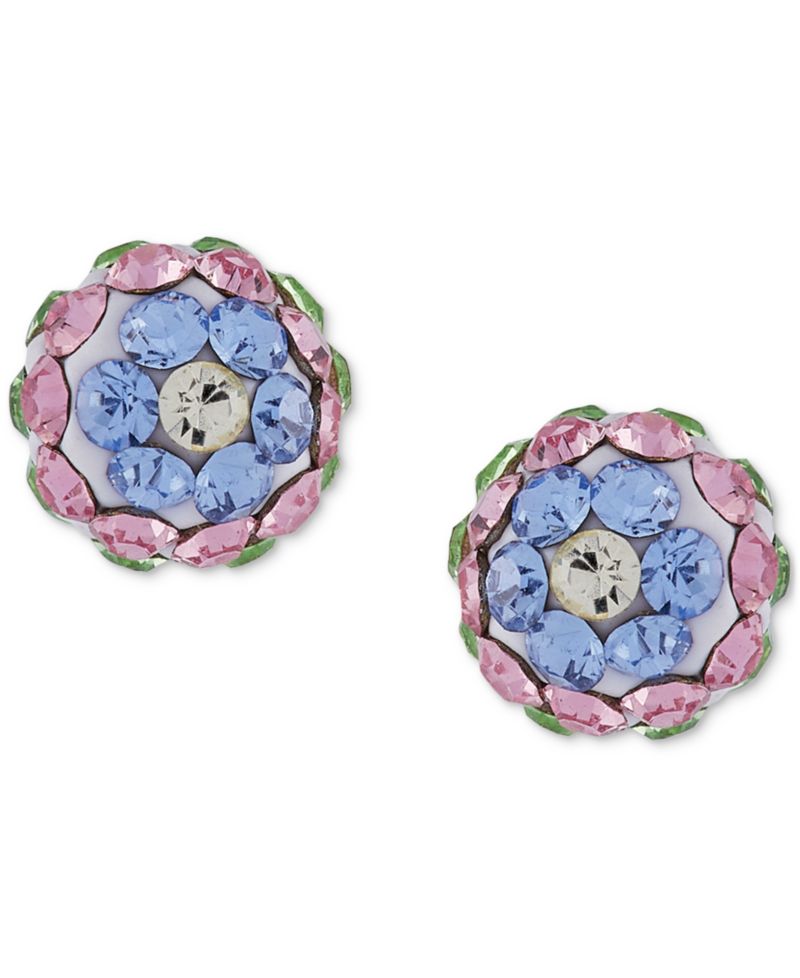 Children's 2-Pc Set Multicolor Crystal Reversible Stud & Dangle Hoop Earrings in 14k Gold
