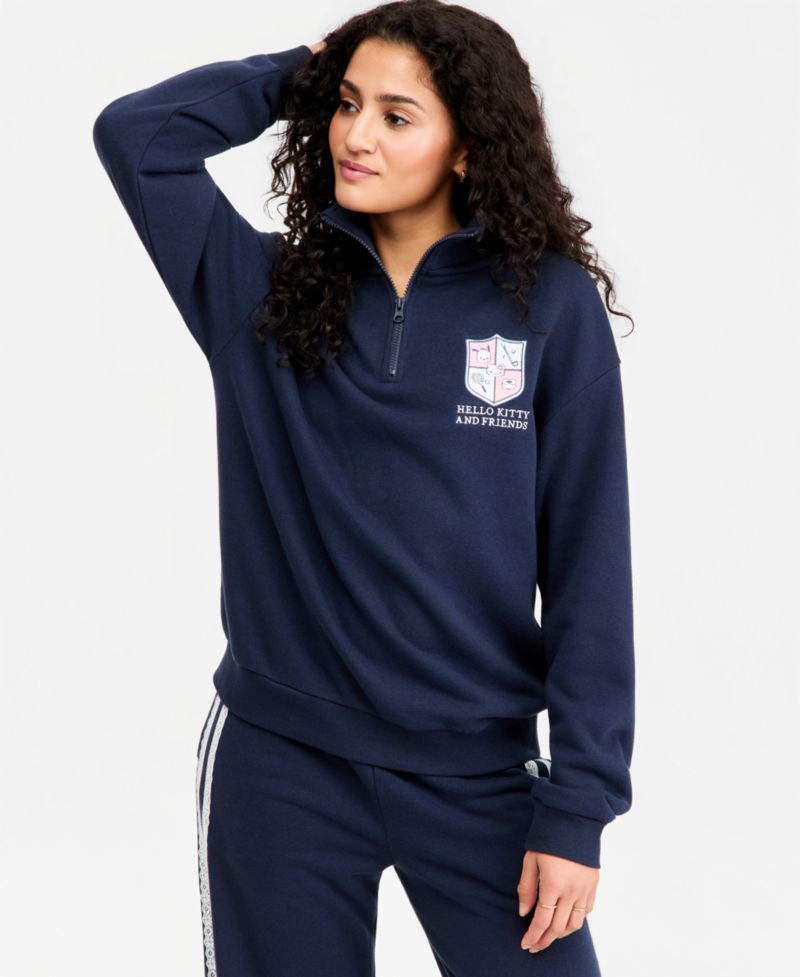 Juniors' Hello Kitty Match Quarter-Zip Sweatshirt