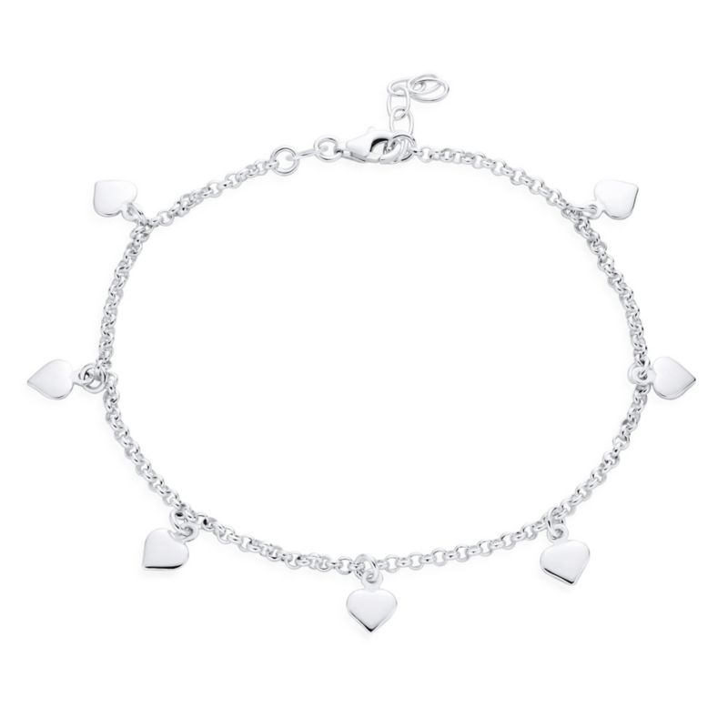 Multi Charm Heart Anklet Ankle Bracelet .925 Sterling Silver Adjustable