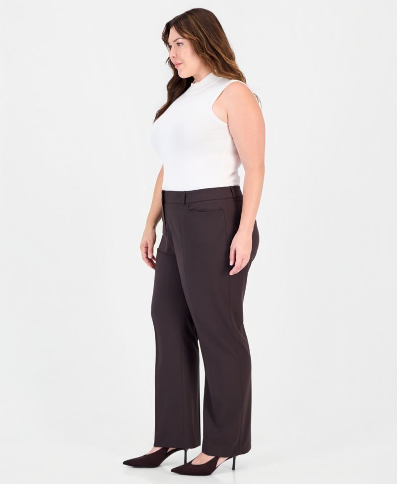Plus Size Bird Eye Flare Mid-Rise Pants