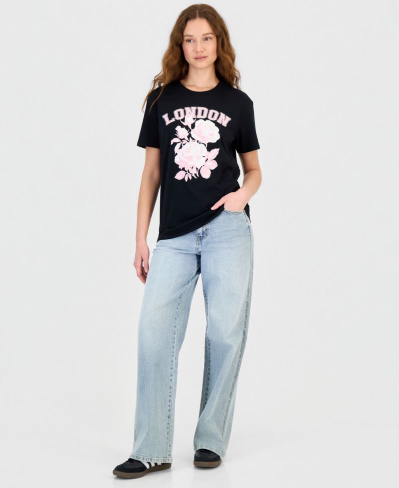 Juniors' London Rose Graphic Print T-Shirt