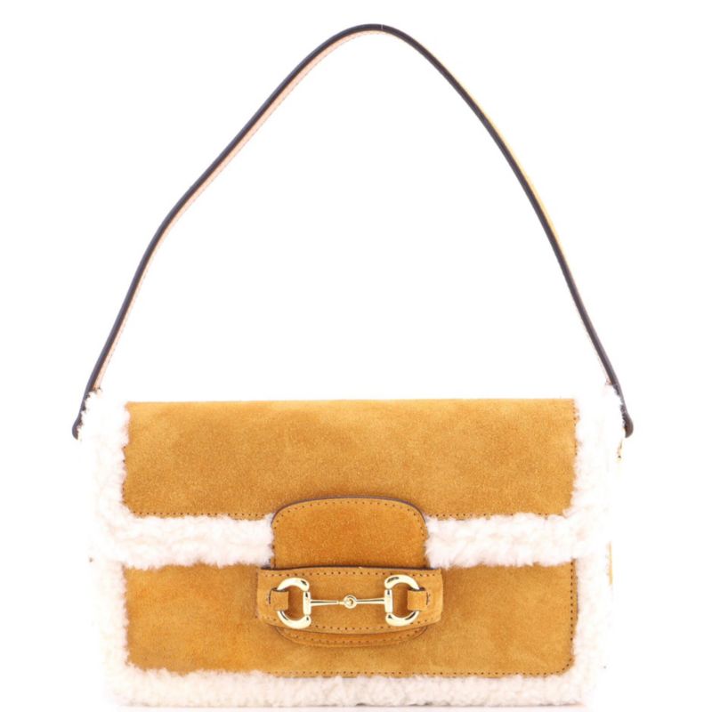 Mini Horsebit 1955 Shoulder Bag Suede with Shearling