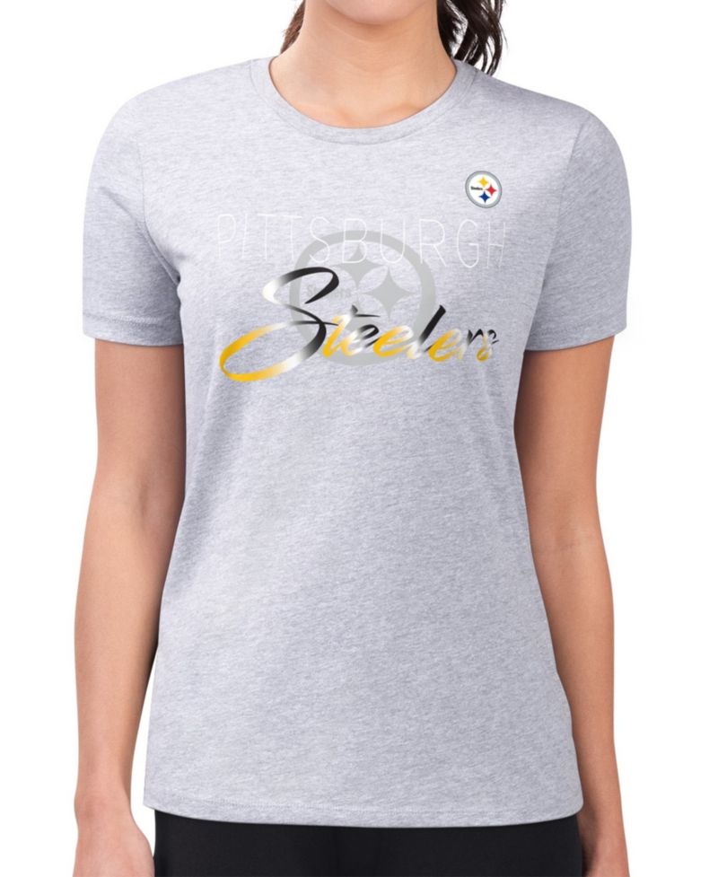 Women's Gray Pittsburgh Steelers Super-Slim Fit Lightweight Shadow Logo T-Shirt