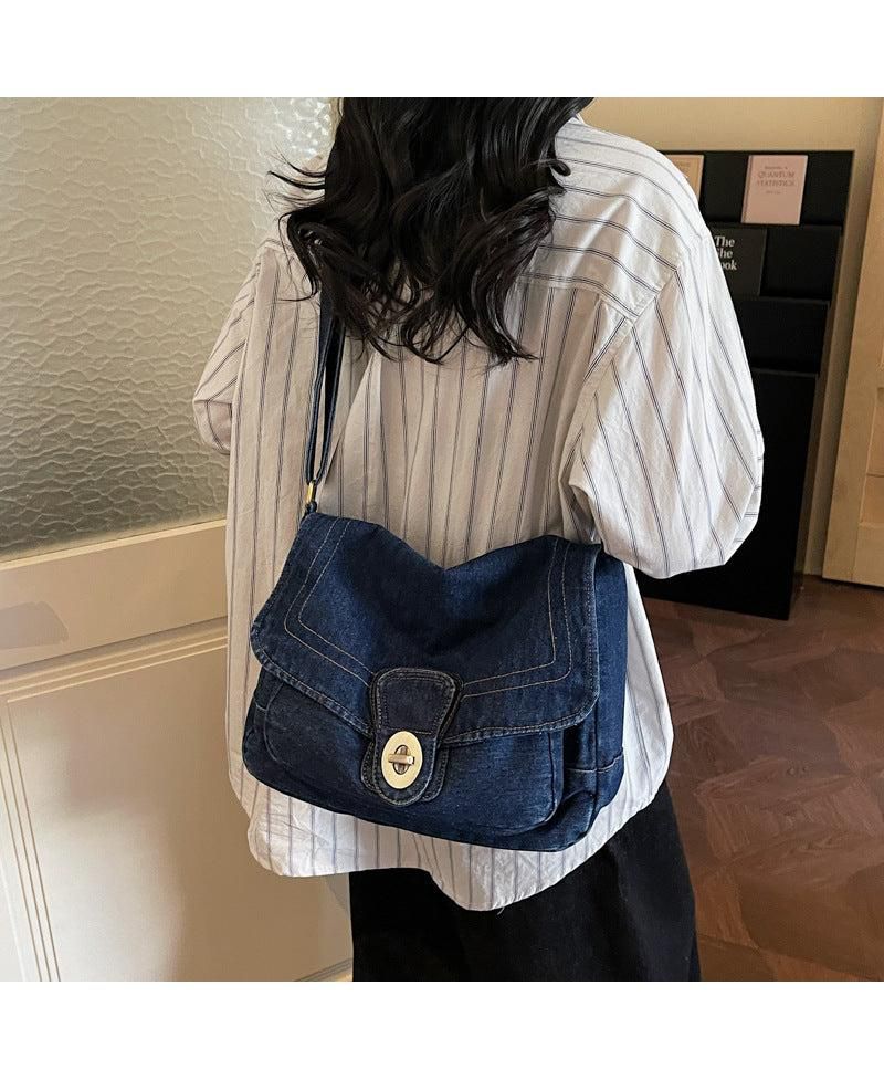 Luma Denim Flap Shoulder Bag Crossbody Purse Casual Blue Jean Handbag Adjustable Strap Everyday Small Medium Messenger Bag