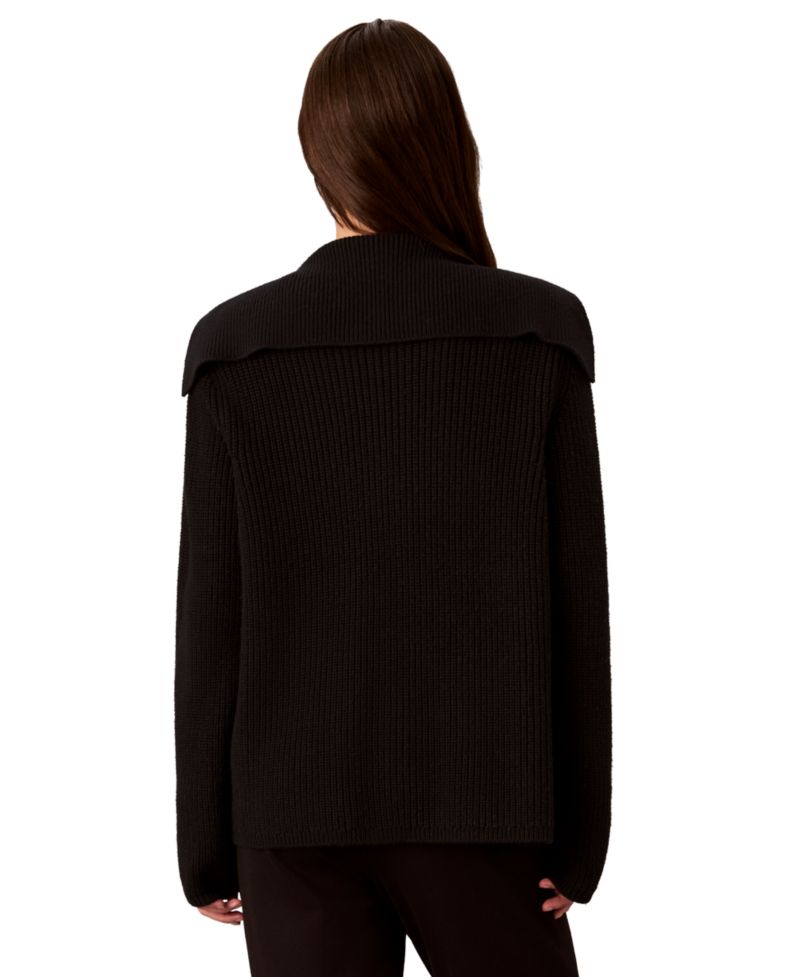Women's Open-Front Collared Wool-Blend Cardigan Sweater